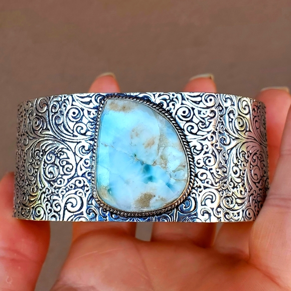 New Larimar 925 Silver Cuff Bracelet. - Picture 1 of 13